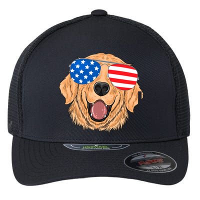 Patriotic Golden Retriever Dog 4th Of July Gift Flexfit Unipanel Trucker Cap