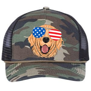 Patriotic Golden Retriever Dog 4th Of July Gift Retro Rope Trucker Hat Cap