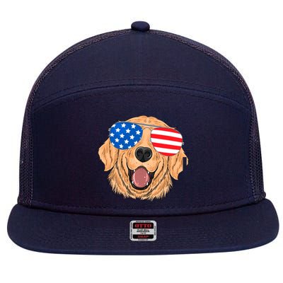 Patriotic Golden Retriever Dog 4th Of July Gift 7 Panel Mesh Trucker Snapback Hat