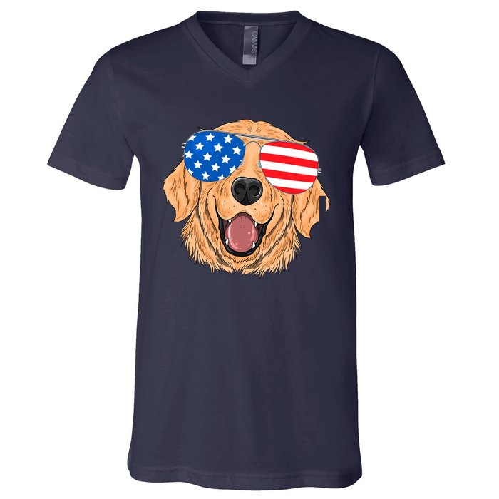 Patriotic Golden Retriever Dog 4th Of July Gift V-Neck T-Shirt