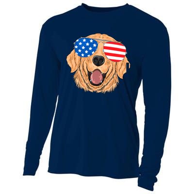 Patriotic Golden Retriever Dog 4th Of July Gift Cooling Performance Long Sleeve Crew