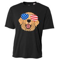 Patriotic Golden Retriever Dog 4th of july Gift Cooling Performance Crew T-Shirt