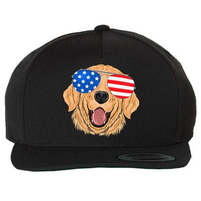 Patriotic Golden Retriever Dog 4th of july Gift Wool Snapback Cap