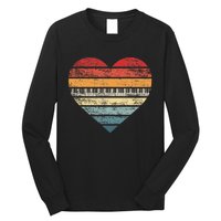 Pianist Gifts Retro Sunset Piano Keyboard Player Teacher Long Sleeve Shirt