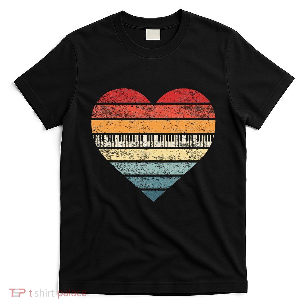 Pianist Gifts Retro Sunset Piano Keyboard Player Teacher T-Shirt