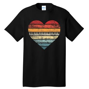 Pianist Gifts Retro Sunset Piano Keyboard Player Teacher Tall T-Shirt