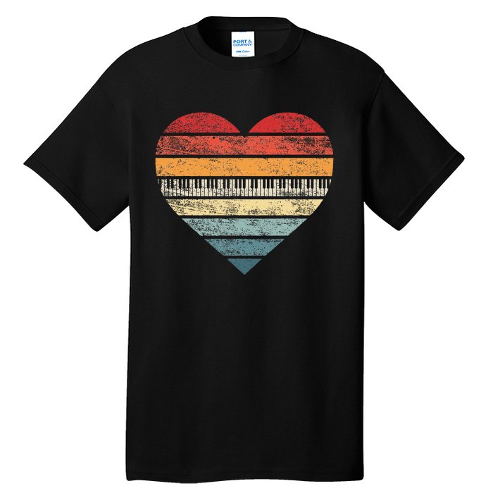 Pianist Gifts Retro Sunset Piano Keyboard Player Teacher Tall T-Shirt