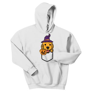 Pocket Golden Retriever Witch Halloween Dog Women Kids Hoodie