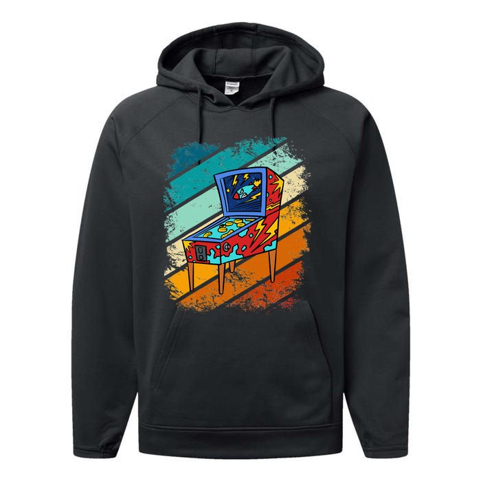 Pinball Gamer Retro Classic Arcade Machine Pin Ball Performance Fleece Hoodie