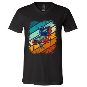 Pinball Gamer Retro Classic Arcade Machine Pin Ball V-Neck T-Shirt