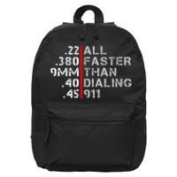 Pro Gun Rights Shirt Faster Than Dialing 911 Gun Lovers 16 in Basic Backpack