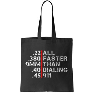 Pro Gun Rights Shirt Faster Than Dialing 911 Gun Lovers Tote Bag