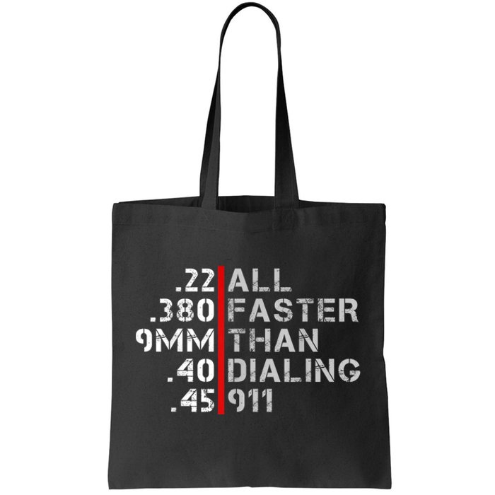 Pro Gun Rights Shirt Faster Than Dialing 911 Gun Lovers Tote Bag