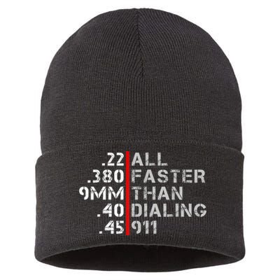 Pro Gun Rights Shirt Faster Than Dialing 911 Gun Lovers Sustainable Knit Beanie