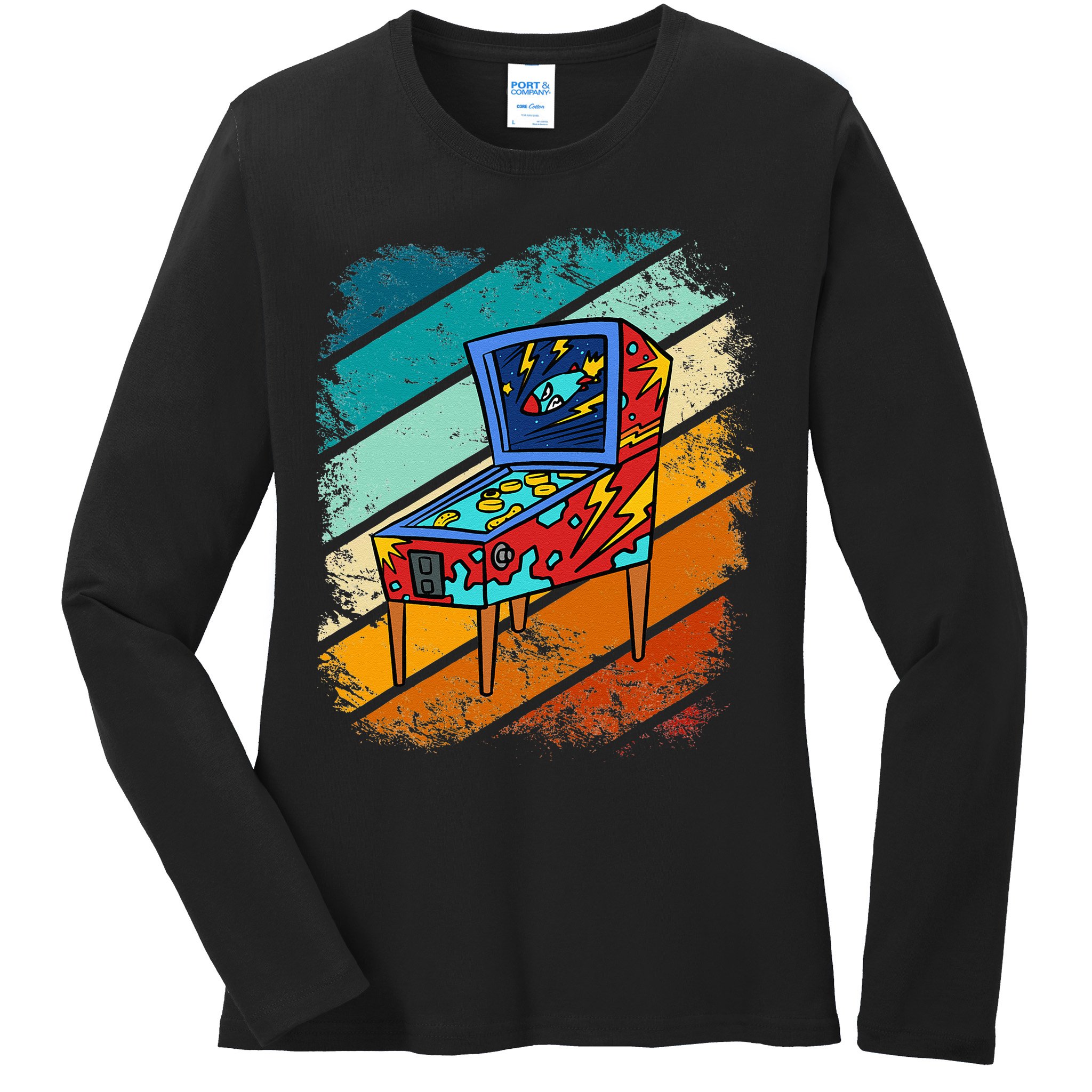 Pinball Gamer Retro Classic Arcade Machine Pin Ball Ladies Long Sleeve Shirt
