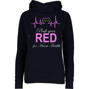 Pink Goes Red For Heart Health Womens Funnel Neck Pullover Hood