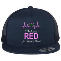 Pink Goes Red For Heart Health Flat Bill Trucker Hat