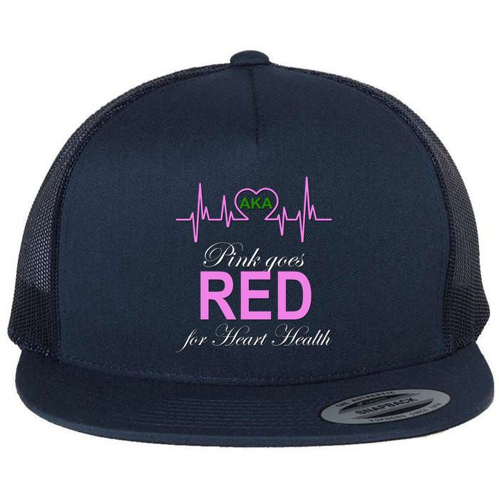 Pink Goes Red For Heart Health Flat Bill Trucker Hat