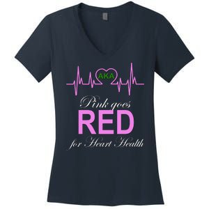 Pink Goes Red For Heart Health Women's V-Neck T-Shirt