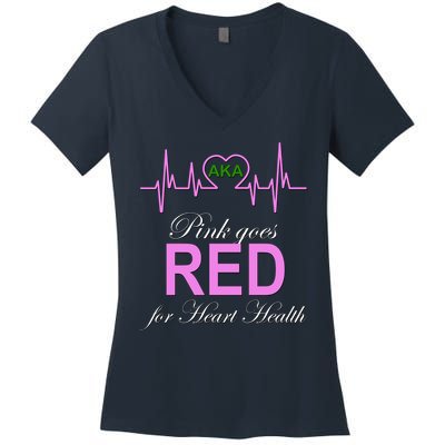 Pink Goes Red For Heart Health Women's V-Neck T-Shirt