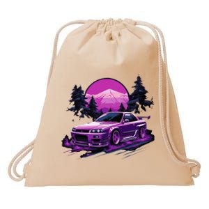 Purple Gt R 34 Skyline Jdm Car Enthusiast Drawstring Bag