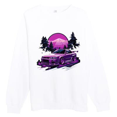 Purple Gt R 34 Skyline Jdm Car Enthusiast Premium Crewneck Sweatshirt