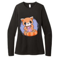 Pastel Goth Red Panda With Baby Teddy Bear Toy Cute Chibi  Womens CVC Long Sleeve Shirt