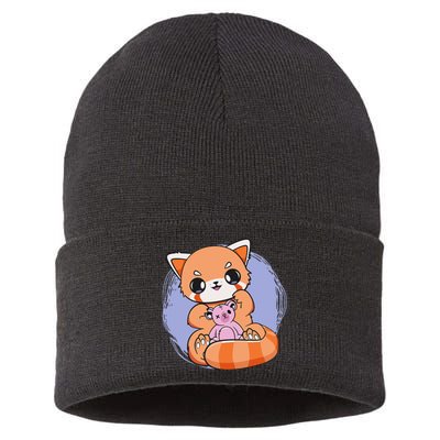 Pastel Goth Red Panda With Baby Teddy Bear Toy Cute Chibi  Sustainable Knit Beanie