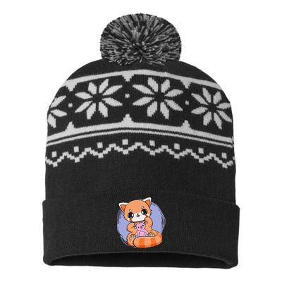 Pastel Goth Red Panda With Baby Teddy Bear Toy Cute Chibi  USA-Made Snowflake Beanie