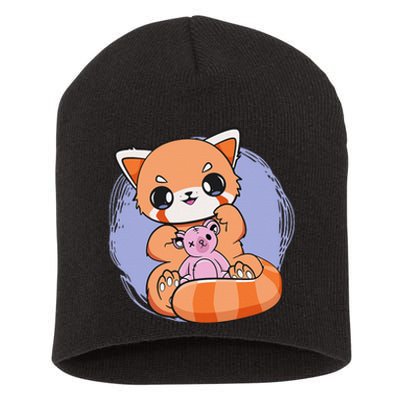 Pastel Goth Red Panda With Baby Teddy Bear Toy Cute Chibi  Short Acrylic Beanie