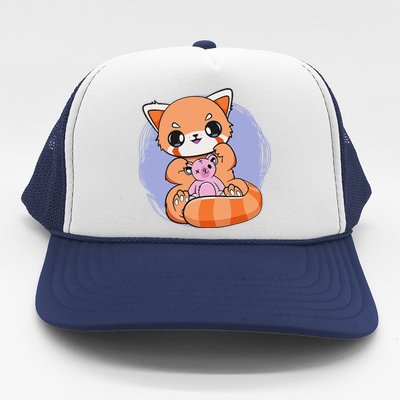 Pastel Goth Red Panda With Baby Teddy Bear Toy Cute Chibi  Trucker Hat