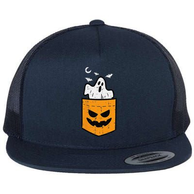 Pocket Ghost Scary Funny Halloween Costume Flat Bill Trucker Hat