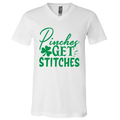 Pinches Get Stitches Funny St. Patrick's Day V-Neck T-Shirt