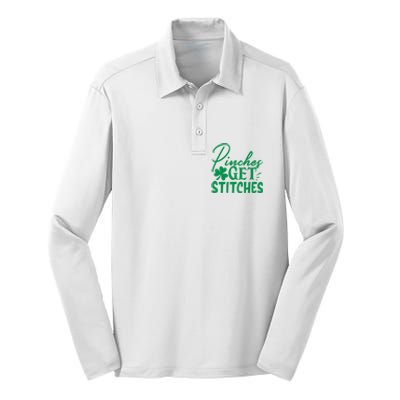 Pinches Get Stitches Funny St. Patrick's Day Silk Touch Performance Long Sleeve Polo