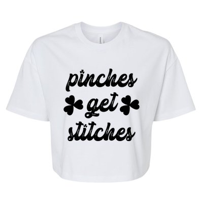 Pinches Get Stitches Funny St. Patrick's Day Bella+Canvas Jersey Crop Tee