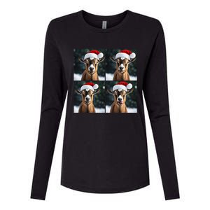 Pygmy Goat Selfie Christmas Goat Santa Hat Holiday Costume Womens Cotton Relaxed Long Sleeve T-Shirt