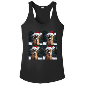 Pygmy Goat Selfie Christmas Goat Santa Hat Holiday Costume Ladies PosiCharge Competitor Racerback Tank