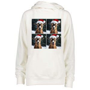 Pygmy Goat Selfie Christmas Goat Santa Hat Holiday Costume Womens Funnel Neck Pullover Hood