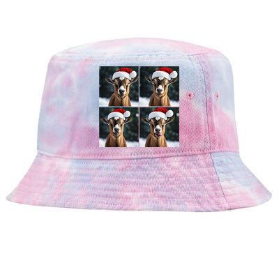 Pygmy Goat Selfie Christmas Goat Santa Hat Holiday Costume Tie-Dyed Bucket Hat