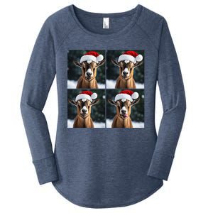 Pygmy Goat Selfie Christmas Goat Santa Hat Holiday Costume Women's Perfect Tri Tunic Long Sleeve Shirt