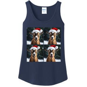 Pygmy Goat Selfie Christmas Goat Santa Hat Holiday Costume Ladies Essential Tank