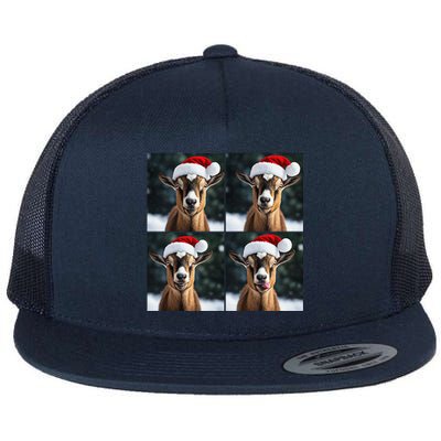 Pygmy Goat Selfie Christmas Goat Santa Hat Holiday Costume Flat Bill Trucker Hat