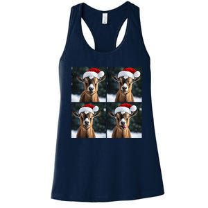 Pygmy Goat Selfie Christmas Goat Santa Hat Holiday Costume Women's Racerback Tank