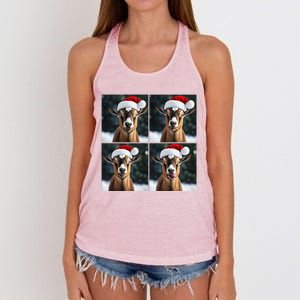 Pygmy Goat Selfie Christmas Goat Santa Hat Holiday Costume Women's Knotted Racerback Tank