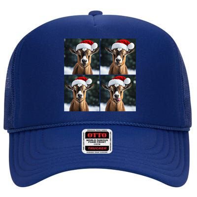 Pygmy Goat Selfie Christmas Goat Santa Hat Holiday Costume High Crown Mesh Back Trucker Hat