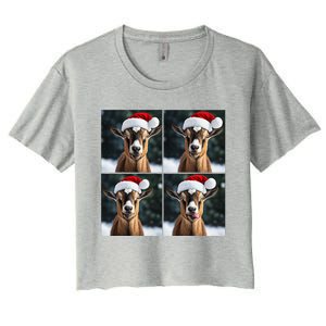 Pygmy Goat Selfie Christmas Goat Santa Hat Holiday Costume Women's Crop Top Tee