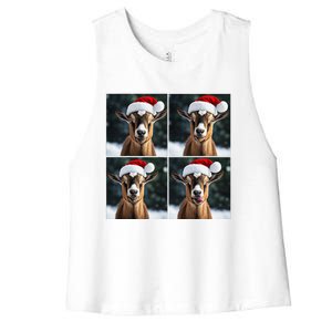 Pygmy Goat Selfie Christmas Goat Santa Hat Holiday Costume Women's Racerback Cropped Tank