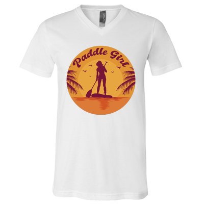 Paddle Girl Sunset Sport V-Neck T-Shirt