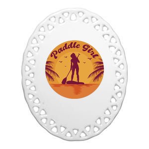 Paddle Girl Sunset Sport Ceramic Oval Ornament