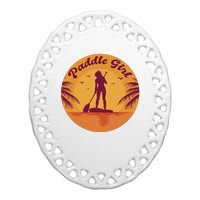 Paddle Girl Sunset Sport Ceramic Oval Ornament